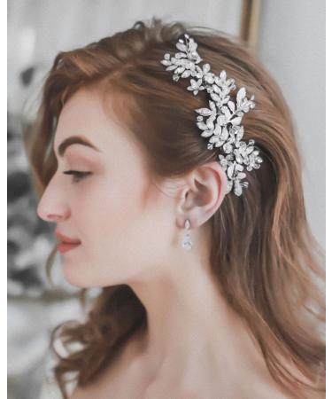 Jeairts Rhinestone Wedding Hair Comb - Leaf Bridal Headpiece with Glitter Crystal Accents (A-Silver) - Buy Online on GoSupps.com