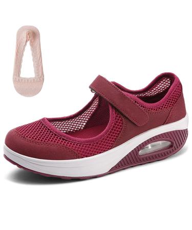 Women Casual Mesh Walking Shoes Women's Cushion Slip-On Walking Shoes Orthopedic Diabetic Walking Shoes Maroon 10