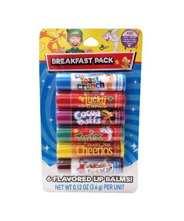 Taste Beauty (1) Pack Breakfast Cereal Flavored 6pc Lip Balm Sticks - Cinnamon Toast Crunch Lucky Charms Cocoa Puffs Trix Honey Nut Cheerios Cookie Crisp - Cruelty Free Vegan - Net Wt. 0.12oz ea