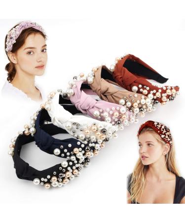 OAOLEER 6 Pack Pearl Headbands for Women with Vintage Elastic Knotted Wide Hair Bands multicolor6