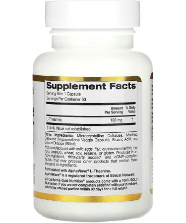 L-Theanine Compatible With California Gold Nutrition Featuring AlphaWave 100 mg 60 Capsules + Bonus Pill Organizer Weekly Pill Organizer Mini - Buy Online on GoSupps.com