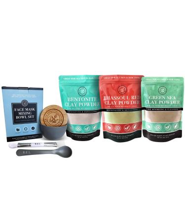 Bare Essentials Living Spa Gift Set for Women - Stylish Face Mask Mixing Bowl Set with Bentonite Rhassoul Green Sea Clay Powder Face Mask Brush Applicator Tool Facial Kits At Home Facials (Grey)