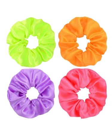 4 Women's Scrunchies Solid Color Scrunchies Hair Decoration Accessories Neon Accessories for Ladies Elastic Scrunchies for Hair Binding (Orange Rose Red Yellow Purple)