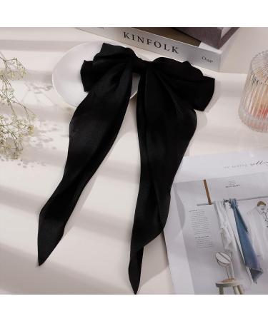 RosewineC 2 PCS Bow Hair Clips with Satin Tail - Black & White French Automatic Barrettes for Women and Girls - Buy Online on GoSupps.com