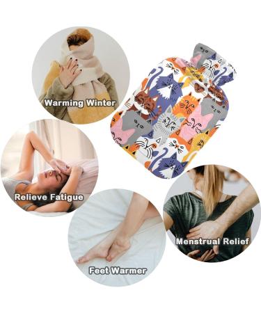 Naanle Cartoon Cats Hot Water Bottle - 1L Transparent Design for Pain Relief & Warm Therapy | Ideal Bed Hand & Feet Warmer - Buy Online on GoSupps.com