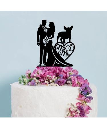Couple Wedding Cake Topper Bride And Groom With French Bulldog Dog Cake Topper Custom Dog Pet Topper Personalized Wedding Topper Bride Cake Topper Gift for Wedding Anniversary