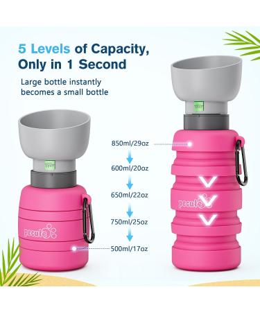 Pecute Dog Water Bottle - Foldable Safe & Non-Toxic 850ml for Dogs | Perfect for Outdoor Activities Training & Travel - Pink XL - Buy Online on GoSupps.com