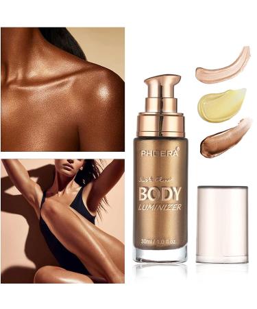 Waterproof Body Shimmer Oil - Long Lasting Bronze Luminizer for Face & Body - 1oz Jars with Makeup Brush (Glistening Bronze #03) - Buy Online on GoSupps.com