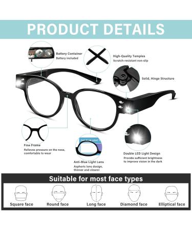 Lighted Reading Glasses - 3 Pack LED Readers with Blue Light Blocking | Nighttime Magnifying Eyeglasses for Men & Women - 1.0 Magnification - Buy Online on GoSupps.com
