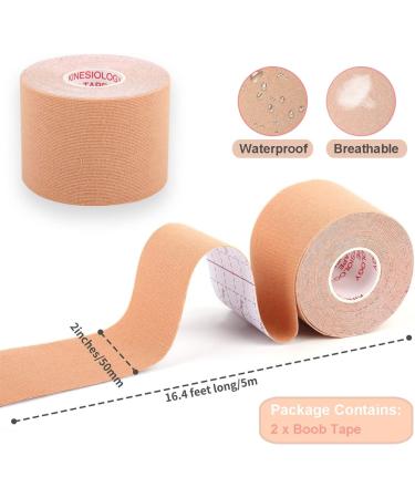 Skin Color Boob Tape 5m x 5cm (2 Pack) - Professional Grade Kinesiology Tape for DIY Breast Lift, Push Up, and Body Support - Waterproof and Breathable - Buy Online on GoSupps.com