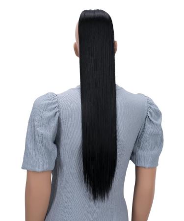 65cm Black Straight Wrap Around Ponytail Extension | 125g Synthetic Hairpiece for Women - International Shipping Available - Buy Online on GoSupps.com