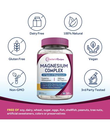 Doctor's Recipes Magnesium Complex | 150mg Elemental Magnesium | 90 Vegan Caps | Muscle, Bone, Heart, Nerve Health | 3 Month Supply - Buy Online on GoSupps.com
