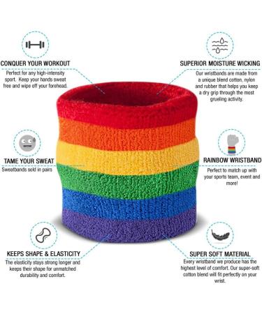 Suddora Striped Wrist Sweatbands - Rainbow Athletic Cotton Terry Cloth Wristbands (Pair) - Buy Online on GoSupps.com