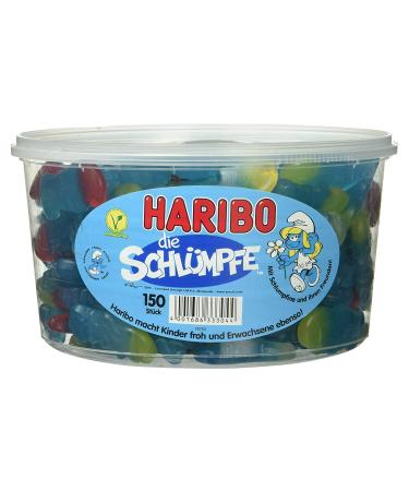 HARIBO Haribo Smurfs in a round box 1.35 kg box 150 Smurfs for all lovers of the small inhabitants of Smurfs with strawberry and raspberry taste