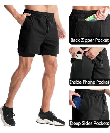 Aolesy Men's 2-in-1 Running Shorts | Gym Athletic Shorts with Pockets | Quick Dry & Lightweight | Black, Medium - Buy Online on GoSupps.com