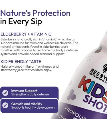 BEE and You Kids Immune Support Supplement 100% Natural Propolis Vitamin C Elderberry Raw Honey Antioxidants Alternative to Gummies Great Taste 12 Pack 1.69 fl. oz Each - Buy Online on GoSupps.com