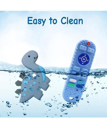 2 Pack Baby Teether Toys - Remote Control and Dinosaur Chew Toys for Babies 0-12 Months | Silicone Teethers for Boys and Girls - Reduce Gum Discomfort - Buy Online on GoSupps.com