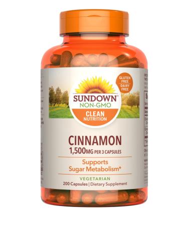 Sundown Cinnamon Capsules, Supports Sugar Metabolism, Non-GMO, Gluten-Free, Dairy-Free, 200 Ct - Buy Online on GoSupps.com