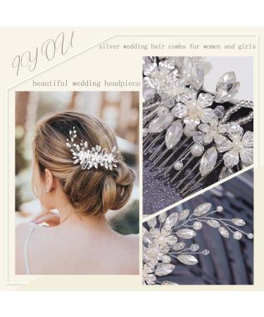 IYOU Bridal Wedding Hair Comb Sliver Sparkly Rhinestones Side comb Shiny Crystal Flower Hair Piece Bride Pearl Leaves Hair Accessories for Women and Girls - Buy Online on GoSupps.com