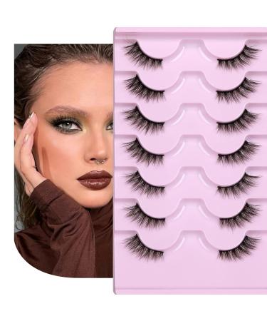JIMIRE 7 Pairs Half Lashes - Natural Wispy Cat Eye False Eyelashes 3D Effect - 12MM Short Strip Lashes Pack - Buy Online on GoSupps.com