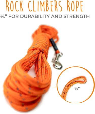 Mighty Paw Check Cord 9m/30ft Dog Training Lead | Weather Resistant Climbers Rope with Reflective Stitching - Orange | Ideal for Training, Swimming, Hunting & Camping - Buy Online on GoSupps.com
