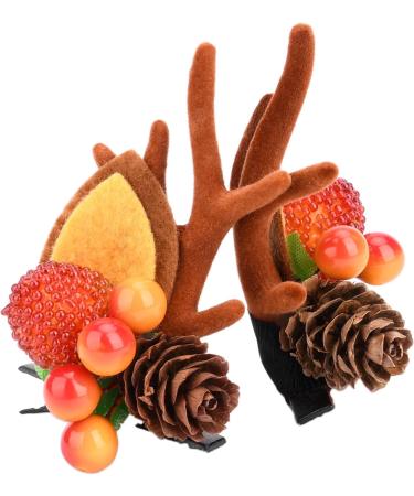 Gledola 2 Pairs Christmas Headdress Reindeer Antlers Headband Ears Hair Accessory Clips Hair Hoop for Girl Beauty (Litchi) - Buy Online on GoSupps.com