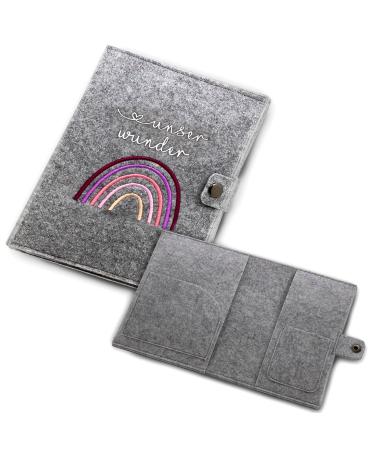 Cozy Raccoon Mutterpass Cover - Pink Felt Rainbow Design | Made in Germany | Perfect Gift for Expecting Mothers with Pockets for Insurance Card & Ultrasound Images - Buy Online on GoSupps.com