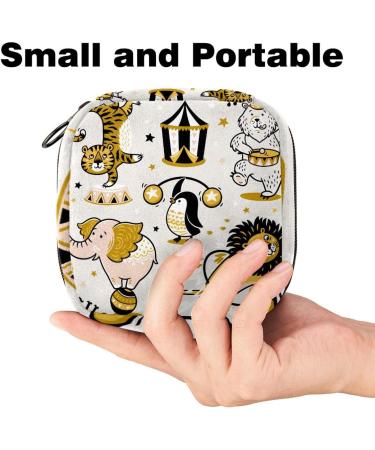 Womens Napkin Storage Bag - Circus Animal Design with Lion Tiger & Penguin | Funny Menstrual Cup & Portable Bandage Storage for First Period - Buy Online on GoSupps.com