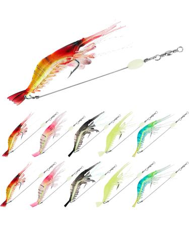 10PCS Saltwater Fishing Lures Shrimp Baits Set, Premium Soft Shrimp Fishing Tackle with Luminous Sharp Hooks, for Freshwater and Saltwater - Syosisny