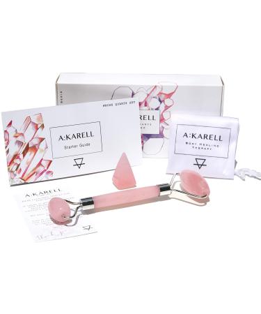 ROSE QUARTZ ROLLER for Face 100% Real Crystal Quartz Anti Aging Facial Skincare Tool Therapy Pink Facial Roller Jade Roller Depuffing Anti-Wrinkle Treatment Facial Beauty Tool DePuffer Massage Akarell