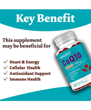 Bumjazz 60 Counts CoQ10 Gummies 300mg High Absorption - Raspberry Flavored - Non-GMO - Gluten-Free - Coenzyme Q10 Gummy - Buy Online on GoSupps.com