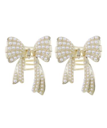 2PCS Bow Hair Claw Clips Delicate Pearl Hair Claw Clamps Metal Hair Accessories for Girl Women Hair DIY Accessory Headwear Hair Claw Jaw Clips
