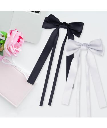 Large Hair Bows 2 Pieces Silky Satin Hair Bows Ribbon Hair Barrettes Clip Satin Ribbon Bow for Women Girls Hair Ribbon Bow Clip French Barrette Long Tail Hair Accessories White Black - Buy Online on GoSupps.com