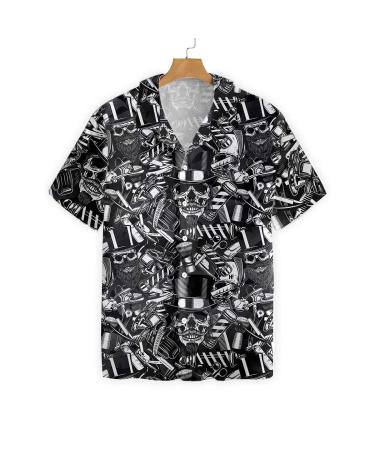 HYPERFAVOR Skull Barber Shirts for Men- Casual Short Sleeve Barber Skull Shirt Men- Barber Hawaiian Shirts for Men XX-Large V2