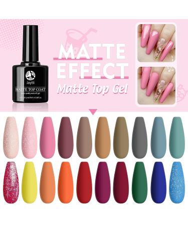 Joytii 24Pcs Gel Nail Polish Set with Glossy/Matte Top Coat, Base Coat - UV/LED Soak Off Gel Polish Kit for Manicure and Pedicure - Berries and Nuts - Buy Online on GoSupps.com
