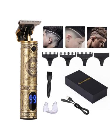 Hair Clippers for Men Upgraded Zero Gapped Hair Trimmers T Blade Trimmers Haircut Hair Clippers with Rechargeable LED Display Cordless Electric Trimmers (Vintage Gold)
