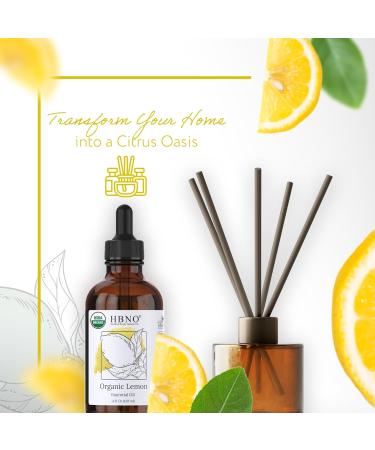 HBNO Organic Lemon Essential Oil 4 oz - USDA Certified Cold Pressed for Cleaning Aromatherapy & DIY Projects - Perfect for Soaps & Diffusers - Buy Online on GoSupps.com