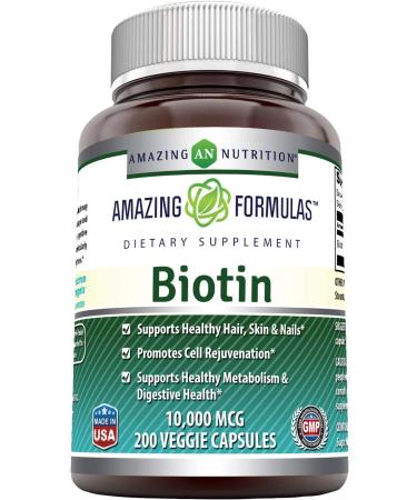 Buy Amazing Nutrition Biotin 10000 mcg | 200 Capsules - Boost Hair & Nail Health - Buy Online on GoSupps.com