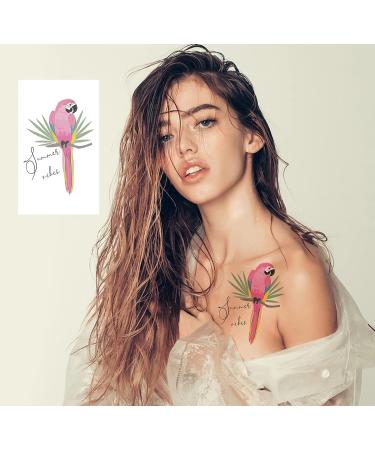 Watercolor Parrot Temporary Tattoos - Colorful Flower Macaw Fake Tattoos for Women and Girls - Buy Online on GoSupps.com