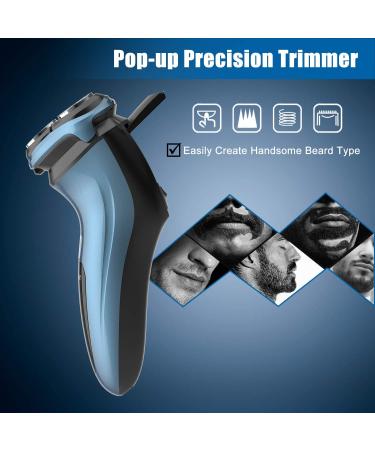 Men's Electric Shaver FlySpur 3D Rechargeable Waterproof Rotary Razor with Pop-up Trimmer - Blue - Buy Online on GoSupps.com