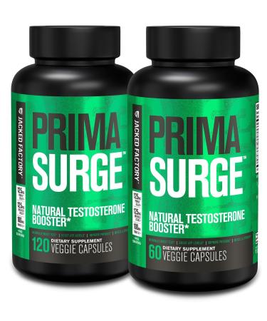 Jacked Factory Testosterone Booster for Men PRIMASURGE - w/Tongkat Ali PrimaVie Ashwagandha - Boost Vitality Muscle Growth & Energy | Natural Test Booster Supplement - 180 Veggie Pills