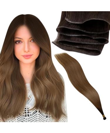 LAAVOO LAG TREEN Extensions Real Hair Brown Balayage 60cm Virgin Real Hair Tress Extensions Ombre Brown With Light Brown Tress Real Hair Extensions For Sewing 25g 60cm Virgin-25g 1.37#3/8