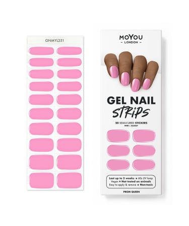 MOYOU LONDON Semi Cured Gel Nail Strips 20 Pc. Gel Wraps for Nails Get 1 Free UV Lamp when you Get 3 or More Easy Apply & Remove for Salon-Quality Manicure -Prom Queen