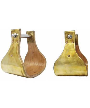 Professional Equine Horse 5-3/8" Wide Western Brass Covered Wooden Bell Saddle Stirrups 51187