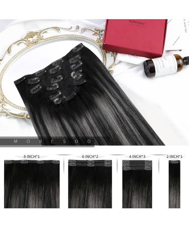 Buy Moresoo Clip-In Hair Extensions - Real Hair 50cm Black to Silver | 120g 7pcs - Perfect for Stunning Styles - Buy Online on GoSupps.com