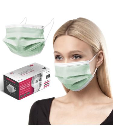 HARD 50 pieces Disposable Face Masks | Made in Germany | Type IIR & CE certified | Breathable Triple Layer - Filtration 99 78% | Elastic Earloops | Mouth Cover - Adults - Green 50 Piece standard size (17 5 cm x 9 5 cm) Green