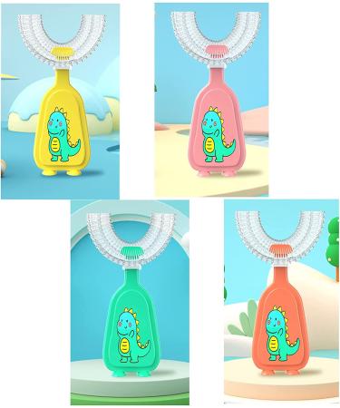 Kids U-Shaped Silicone Toothbrush Set - Cute Pig Handle - 2 Pack, 360 Whole Mouth Cleaning - Toddlers Ages 2-6 Years - 4 Color Dinosaur Design - Buy Online on GoSupps.com