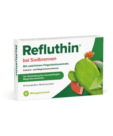 Refluthin at heartburn |16 chewing tablets with mint taste |Medical product |Reflux - complaints & heartburn |Neutralized excess stomach acid |Vegan & gluten -free |Heartburn tablets mint 16 pieces (1 Pack)