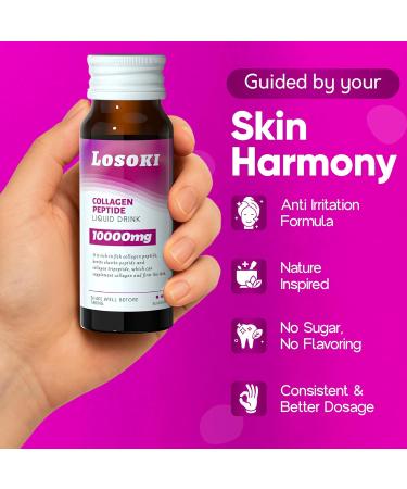 Losoki Liquid Collagen Peptide Drink - 10000mg Hydrolyzed Marine Collagen Peptides with Vitamin C Premium Blend Promote Healthy Hair Skin Nails Joints Bones (1 Box 10 Bottles) - Buy Online on GoSupps.com