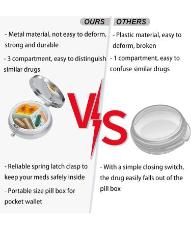 Small Round Travel Pill Case | Portable 3 Compartment Metal Pill Box for Daily Use & Travel - Buy Online on GoSupps.com
